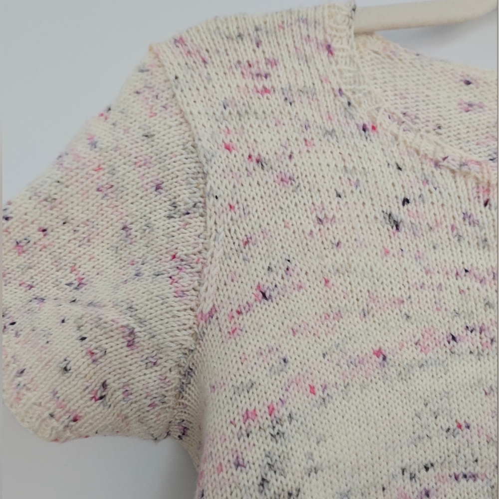Cream and Pink Short Sleeve Tee with Speckled Design